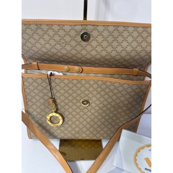 Celine Vintage Macadam Canvas & Leather Crossbody/Clutch Beige & Brown - Picture 2 of 10